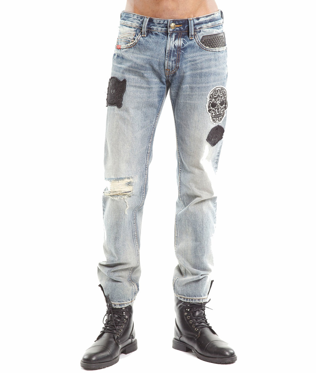 Cafe Racer Straight Patches| King Baby Denim Jeans In Hasher