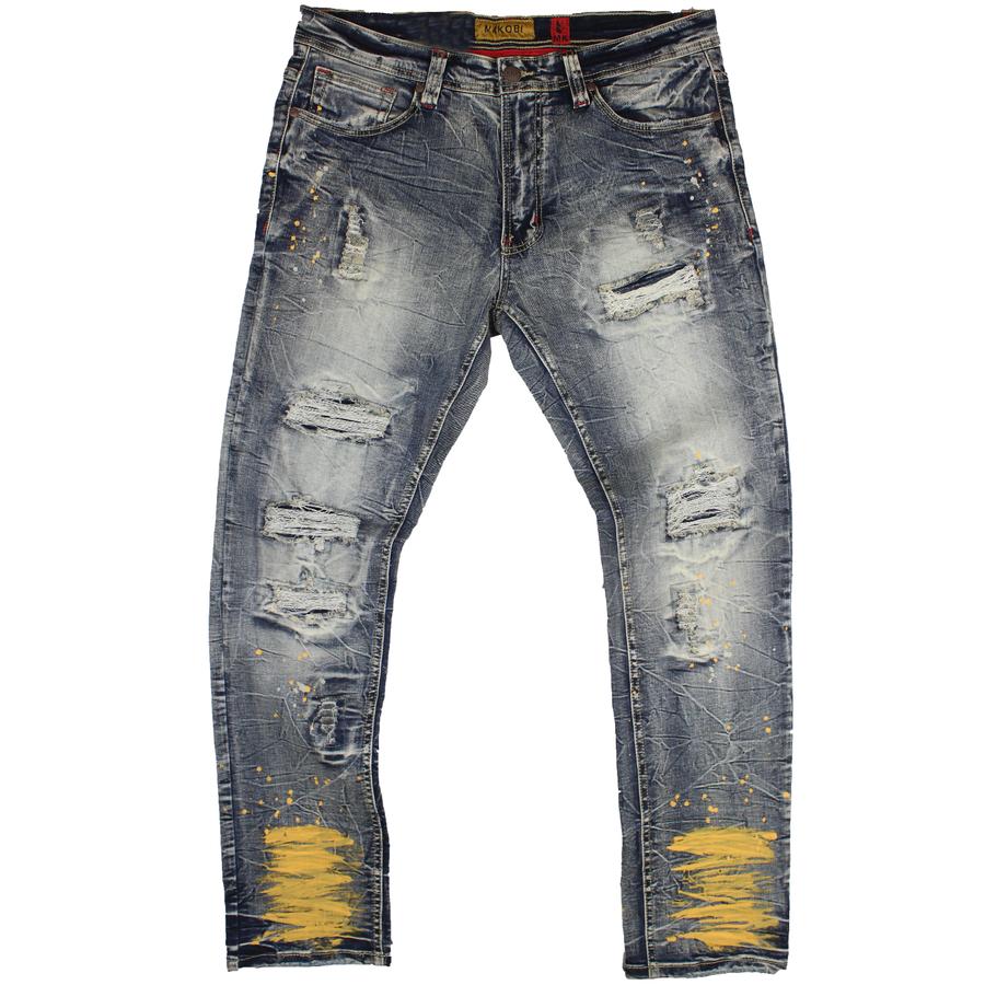 Shredded Denim Jeans W/ Paint Splashes Dirt Wash