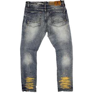 Shredded Denim Jeans W/ Paint Splashes Dirt Wash