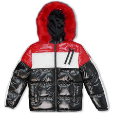 Load image into Gallery viewer, Makobi Coated Puffer Jacket-Black/Red
