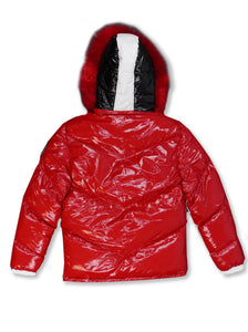 Michael Pu Coated Puffer Jacket-Red/Royal